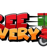 Free delivery logo with bike man or courier